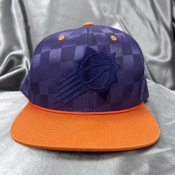 Mitchell & Ness Phoenix Suns‎ Snapback Cap Checkered Flat Hat NBA Purple Orange - Picture 4 of 12